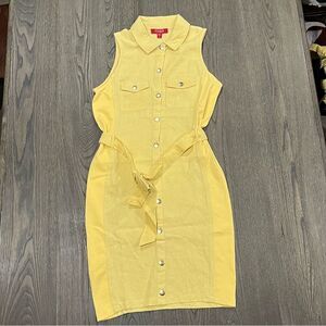 NWOT Guess Los Angeles Linen Blend Yellow Collared Utility Tie Waist Dress Sz M